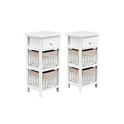 SUGIFT 2 Pieces Bedroom Bedside End Table with Drawer Baskets-White