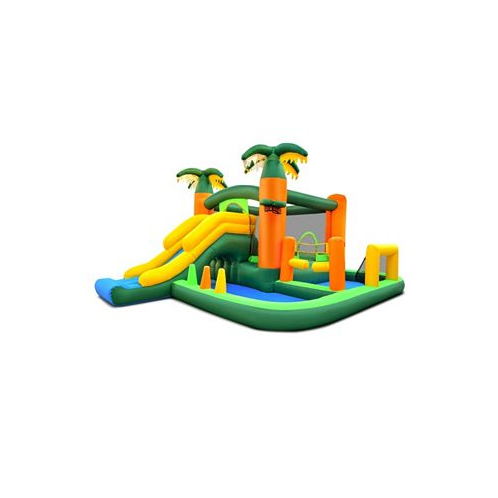 SUGIFT 8-in-1 Tropical Inflatable Bounce Castle with 2 Ball Pits Slide and Tunnel Without Blower