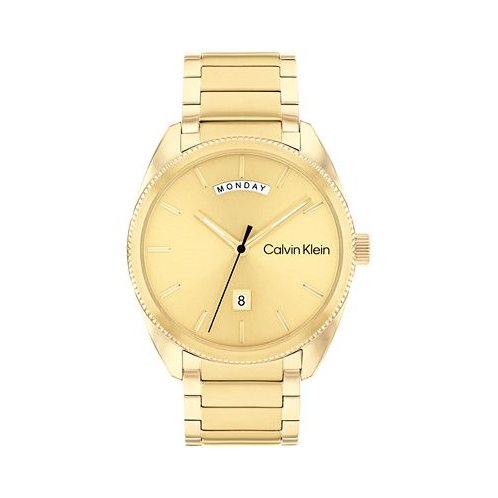 Calvin Klein Mens Progress Gold-Tone Stainless Steel Bracelet Watch 42mm