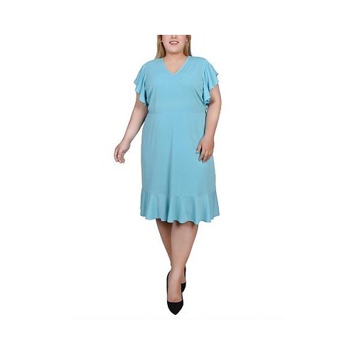NY Collection Plus Size Flutter Sleeve Crepe Knit Dress