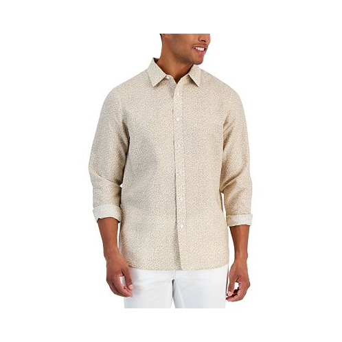 Michael Kors Mens Classic-Fit Leaf Print Long Sleeve Button-Front Shirt