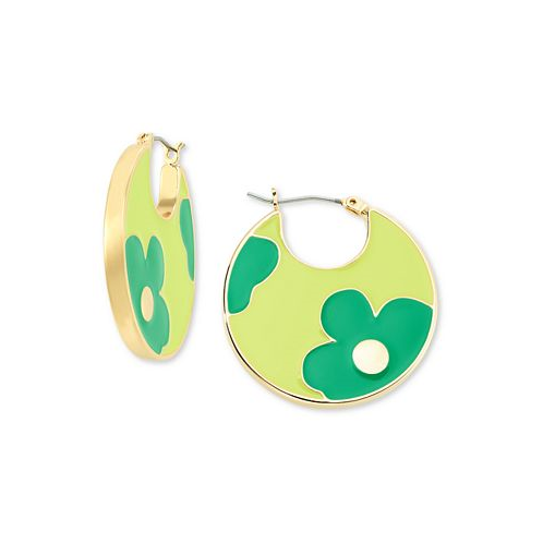 On 34th Gold-Tone Floral Enamel Round Drop Earrings