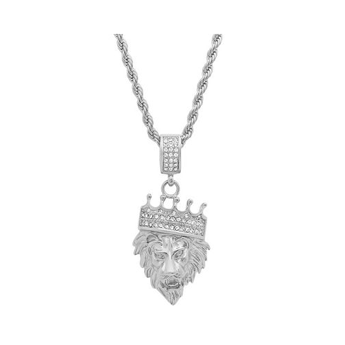 STEELTIME Mens Stainless Steel Simulated Diamond Crowned Lions Head 30 Pendant Necklace