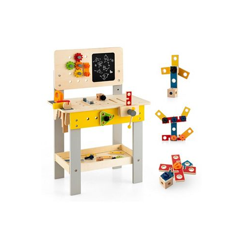SUGIFT Wooden Pretend Play Workbench Set with Blackboard for Toddlers Ages 3+