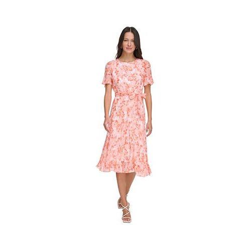 DKNY Petite Floral Godet-Sleeve A-Line Dress