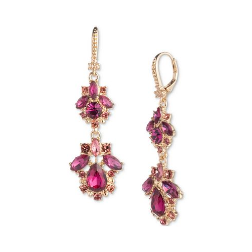 Marchesa Gold-Tone Mixed Stone Cluster Double Drop Earrings