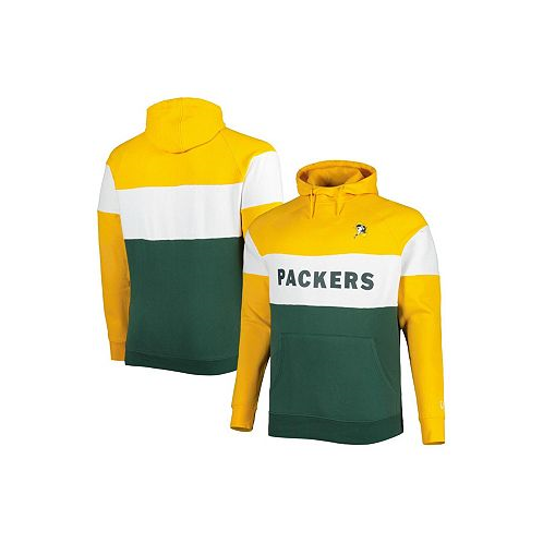 New Era Mens Green Distressed Green Bay Packers Big and Tall Throwback Colorblock Raglan Pullover Hoodie