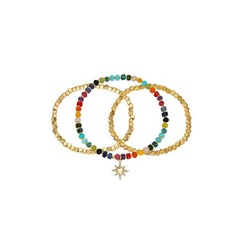 Unwritten Multi Color Stone and 14K Gold Plated Heart Stretch Bracelet Set