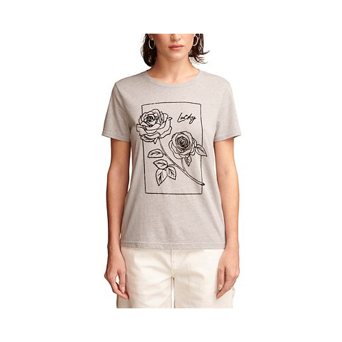Lucky Brand Womens Rose Graphic Classic T-Shirt