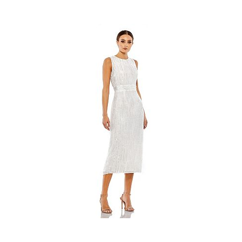 Mac Duggal Womens Abstract Beaded Sleeveless Midi Dress