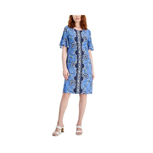 JM Collection Womens Printed Short Sleeve A-Line Dress
