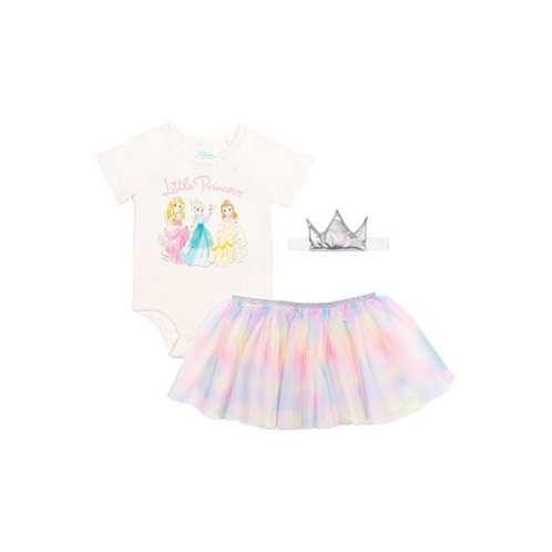 Disney Baby Girls Princess Cinderella Aurora Belle Baby Bodysuit Tutu and Headband 3 Piece Outfit Set