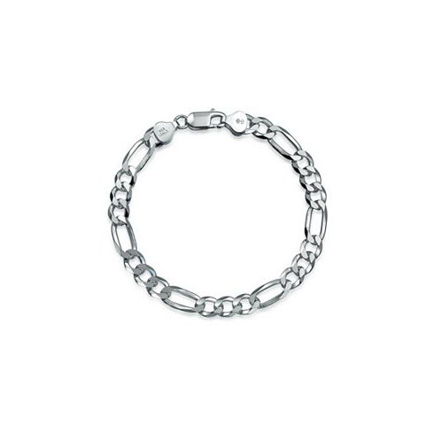 Bling Jewelry Mens Thick Heavy Solid .925 Sterling Silver 7MM Italian Figaro Chain Link Bracelet 8.5 Inch
