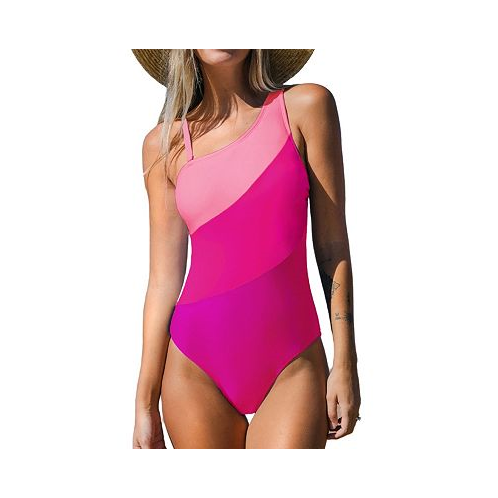 CUPSHE Women Color Contrast One Shoulder Cut Out Back Tummy Control One Piece Swimsuit