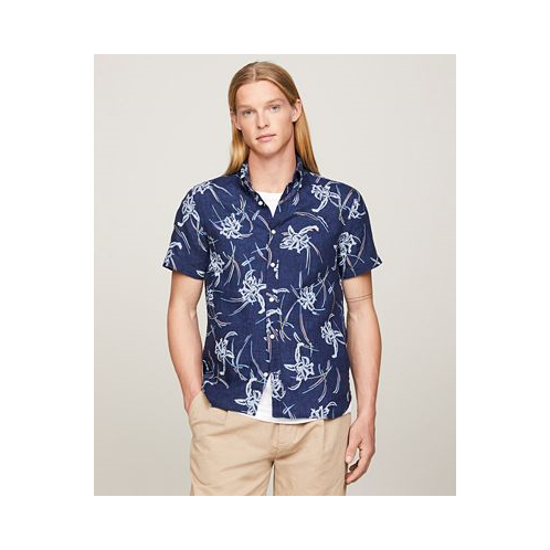 Tommy Hilfiger Mens Short Sleeve Tropical Print Button-Down Shirt