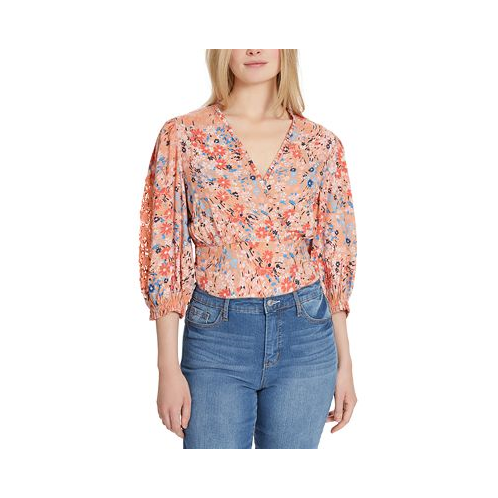 Jessica Simpson Womens Patsy Floral Faux-Wrap Top