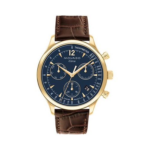 Movado Mens Circa Swiss Quartz Chrono Brown Leather Watch 43mm