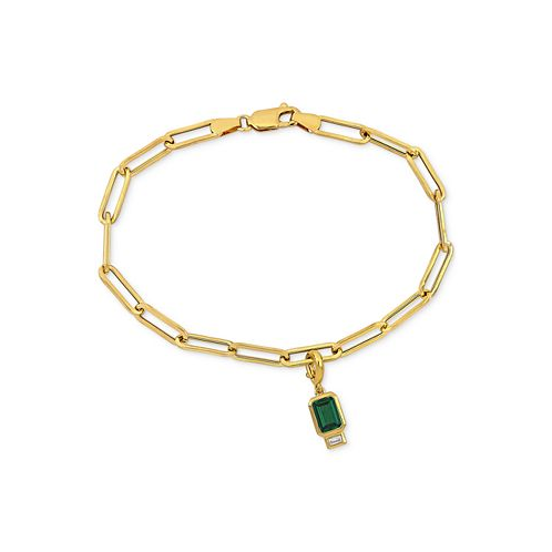 Macys Lab-Grown Emerald (7/8 ct. t.w.) & Lab-Grown White Sapphire (1/6 ct. t.w.) Single Charm Link Bracelet in Gold-Plated Sterling Silver