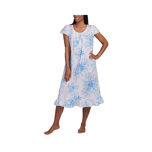 Miss Elaine Womens Cotton Floral Ruffled Nightgown