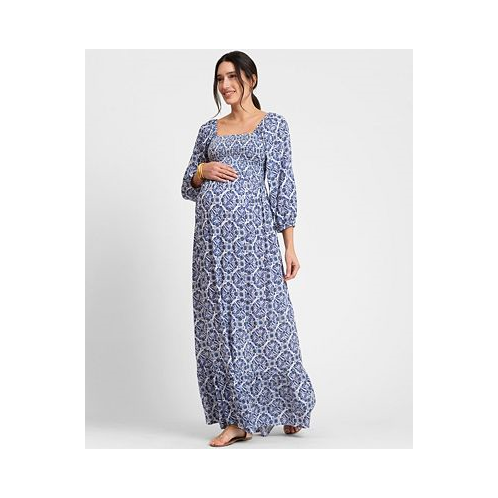 Seraphine Womens Maternity Crepe Shirred Bodice Maxi Dress