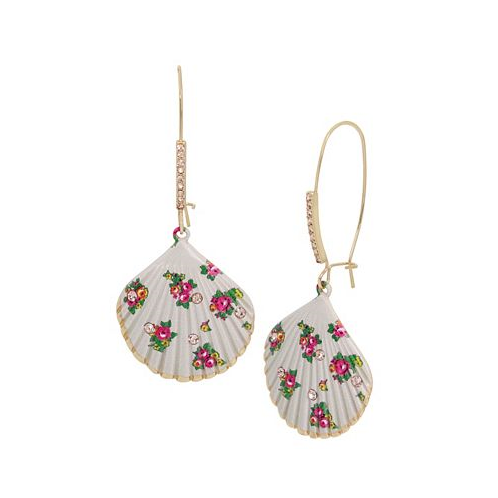 Betsey Johnson Faux Stone Floral Shell Dangle Earrings