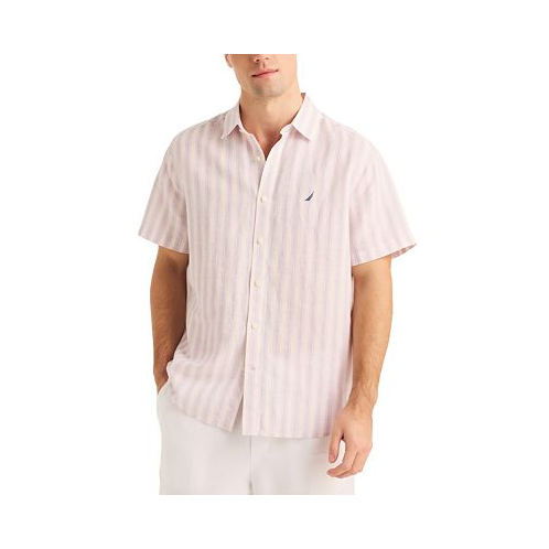 Nautica Mens Miami Vice x Striped Short Sleeve Linen Blend Shirt