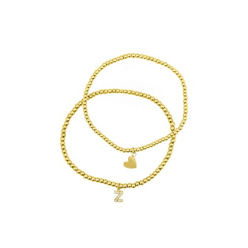 ADORNIA 14K Gold-Plated Stretch Bracelet Set with Mini Crystal Initial