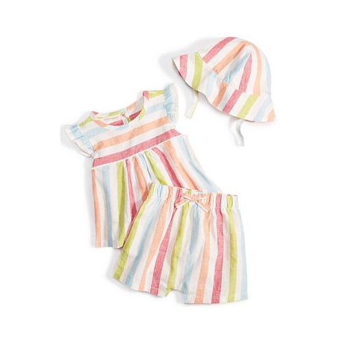 First Impressions Baby Girls Beach Side Striped Hat Top & Shorts 3 Piece Set
