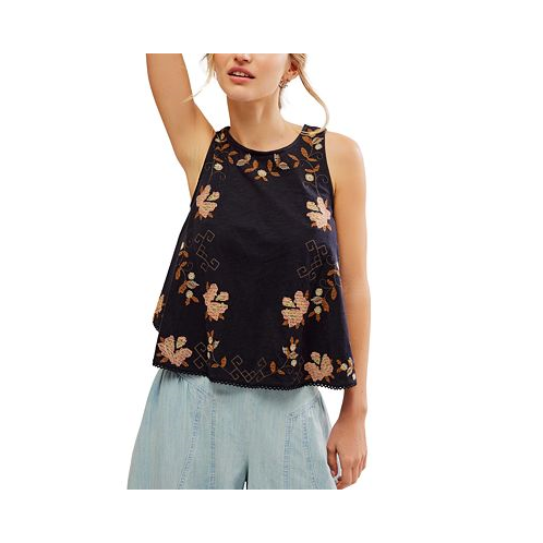 Free People Womens Cotton Sleeveless Embroidered Top