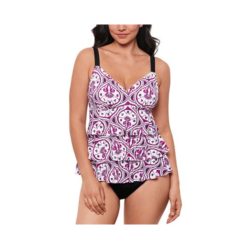 Swim Solutions Womens Printed Tiered Fauxkini One-Piece Swimsuit