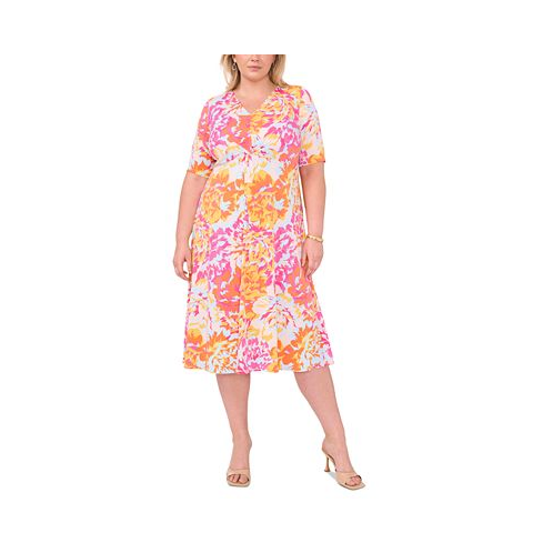 MSK Plus Size Floral-Print Twist-Front Midi Dress