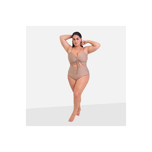 Rebdolls Plus Size Amara Drawstring Cut Out Swimsuit - Taupe