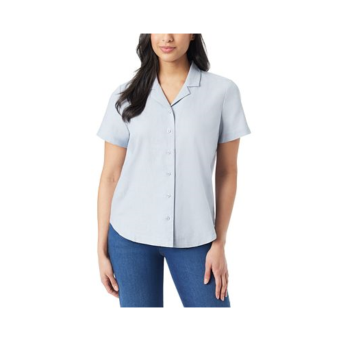 Gloria Vanderbilt Womens Linen-Blend Button-Up Camp Shirt