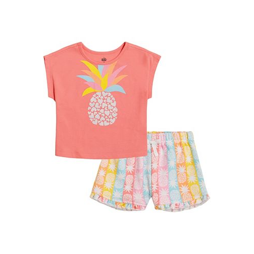 Kids Headquarters Little Girls Pineapple Tee and Printed French Terry Shorts 2 piece set