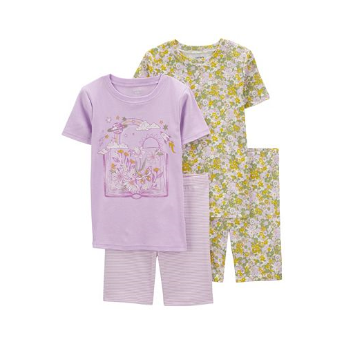 Carters Little Girls Floral T-shirt and Shorts Pajama Set 4 Piece Set