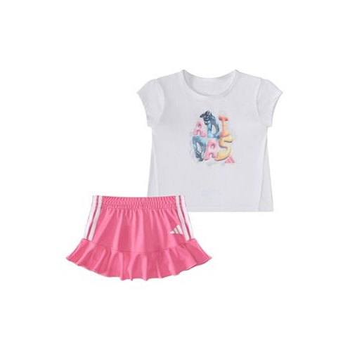 Adidas Baby Girls Two-Piece Short Sleeve Pleated Tee Ruffle Skort Set