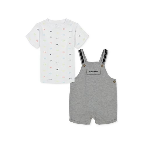 Calvin Klein Baby Boys Logo-Print T-Shirt & French Terry Logo Shortalls 2 Piece Set