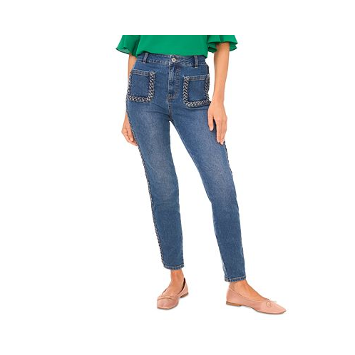CeCe Womens Braided Patch Pocket Skinny Jeans