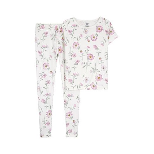 Carters Big Girls 2 Piece Floral 100% Snug Fit Cotton Pajamas