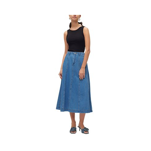 Vero Moda Womens Brynn Cotton Midi Denim Skirt