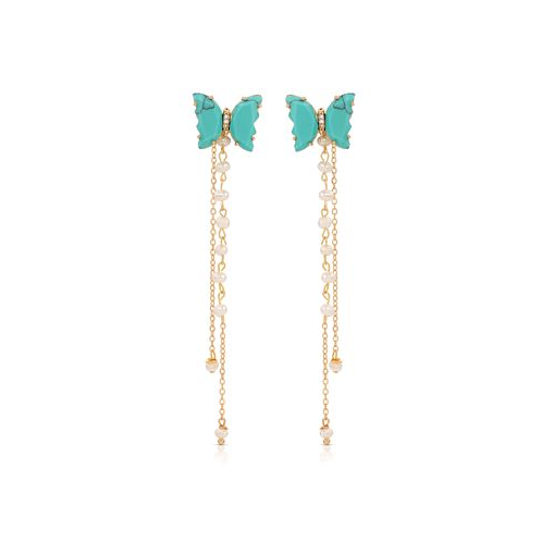 ETTIKA Turquoise Butterfly Freshwater Pearl Chain Dangle Earrings