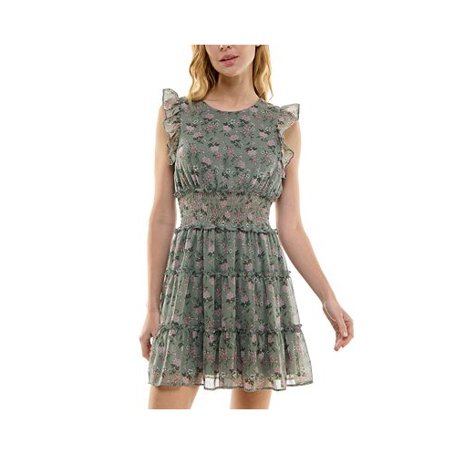 Trixxi Juniors Printed Smocked-Waist Tiered Ruffle Dress