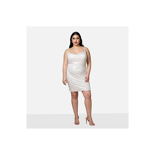 Rebdolls Plus Size Amaryllis Sequin Cowl Neck Mini Bodycon Dress