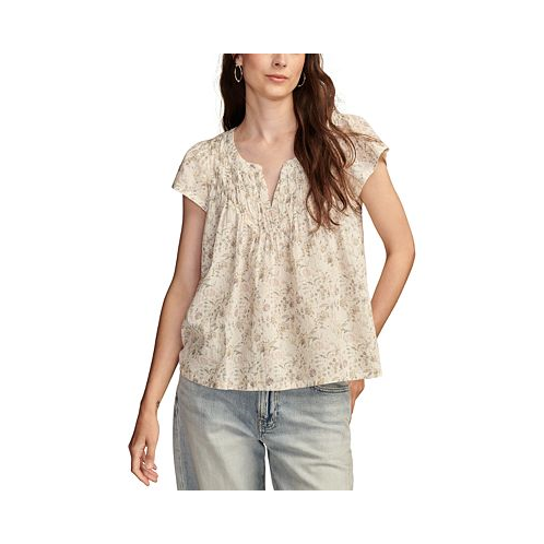 Lucky Brand Womens Printed Smocked Top