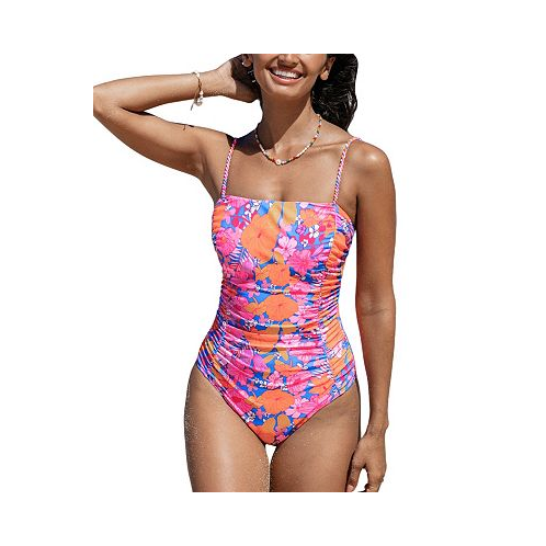 CUPSHE Womens Floral Square Neck Ruched One-Piece