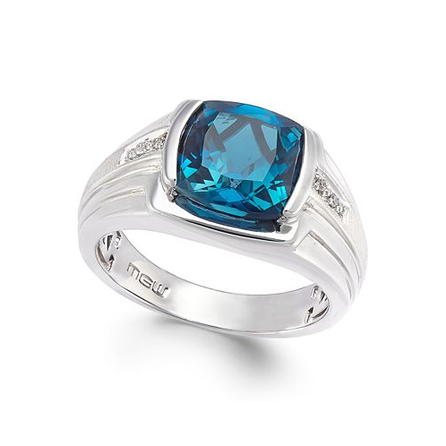Macys Mens Blue Topaz (5 ct. t.w.) and Diamond Accent Ring in Sterling Silver