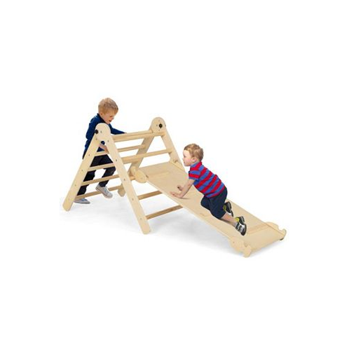 Slickblue 3-in-1 Triangular Climbing Toys for Toddlers-Natural