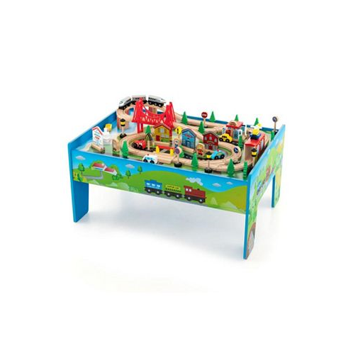 Slickblue 80-Piece Wooden Train Set and Table
