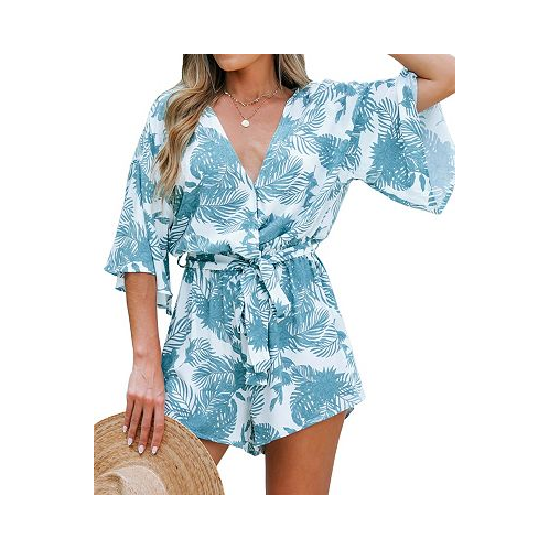 CUPSHE Womens Tropical Floral Leaf Print Belted Romper