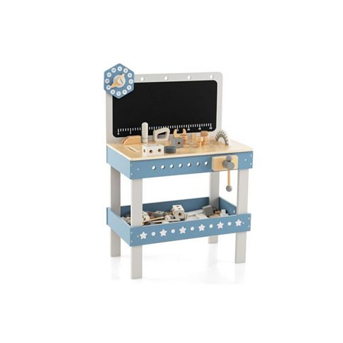 Slickblue Kids Play Tool Workbench Set with 61 Pcs Tool and Parts Set-Blue